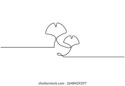 Ginkgo biloba Desenho contínuo de uma linha. Cartaz minimalista de botânica abstrata, Flor de ginkgo, Ginkgo biloba fresco folha verde desenho contínuo uma linha, Ginkgo biloba.