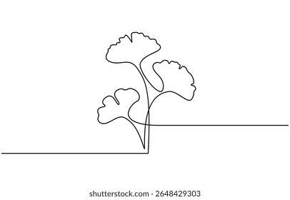 Ginkgo biloba Desenho contínuo de uma linha. Cartaz minimalista de botânica abstrata, Flor de ginkgo, Ginkgo biloba fresco folha verde desenho contínuo uma linha, Ginkgo biloba.