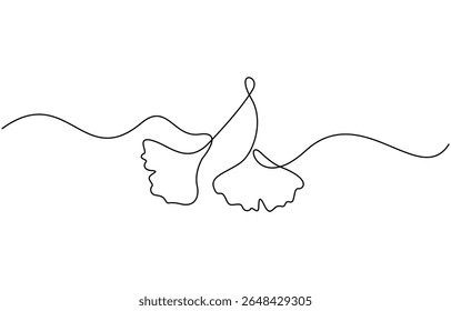 Ginkgo biloba Desenho contínuo de uma linha. Cartaz minimalista de botânica abstrata, Flor de ginkgo, Ginkgo biloba fresco folha verde desenho contínuo uma linha, Ginkgo biloba.