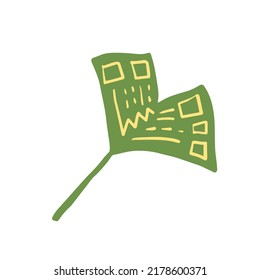 Ginkgo biloba doodle textured leaf vector illustration. Adorable hand drawn unusual medical tree foliage decorative ethnic market packaging print design