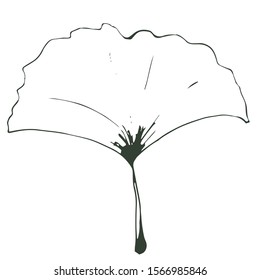 Ginkgo biloba hand drawn, sketch drawing on a white background. Eco icon. Monochrome drawing. Copy space. Design for cards, business cards, banner, decoupage. Vector illustration