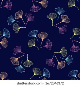 Ginkgo Biloba Hans Drawn Seamless Wallpaper Design. Organic cosmetic floral continuous background. Leaf pattern print.