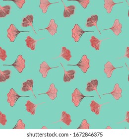 Ginkgo Biloba Hans Drawn Seamless Wallpaper Design. Organic cosmetic floral continuous background. Leaf pattern print.