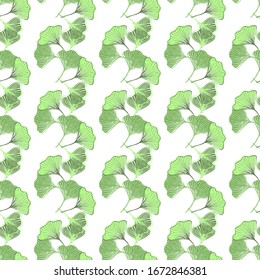 Ginkgo Biloba Hans Drawn Seamless Wallpaper Design. Organic cosmetic floral continuous background. Leaf pattern print.