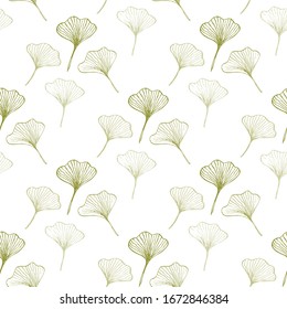 Ginkgo Biloba Hans Drawn Seamless Wallpaper Design. Organic cosmetic floral continuous background. Leaf pattern print.