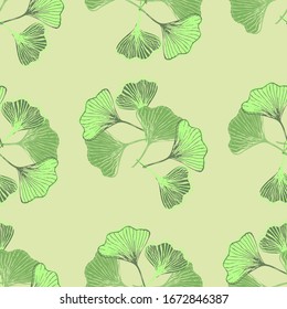 Ginkgo Biloba Hans Drawn Seamless Wallpaper Design. Organic cosmetic floral continuous background. Leaf pattern print.