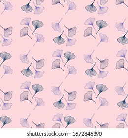 Ginkgo Biloba Hans Drawn Seamless Wallpaper Design. Organic cosmetic floral continuous background. Leaf pattern print.