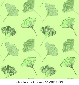 Ginkgo Biloba Hans Drawn Seamless Wallpaper Design. Organic cosmetic floral continuous background. Leaf pattern print.