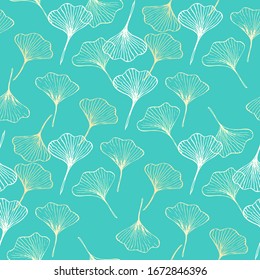 Ginkgo Biloba Hans Drawn Seamless Wallpaper Design. Organic cosmetic floral continuous background. Leaf pattern print.