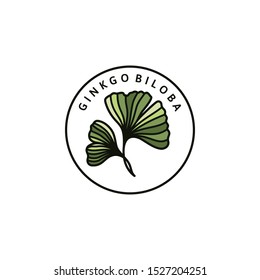 Ginkgo Biloba Leaf badge and icon in trendy linear style - Vector Logo round Emblem of gingko. Can be Used Template for packing Cosmetics, Medicines, biological additives, organic food