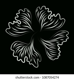 Ginkgo biloba leaf, black and white puttern, free line drawing , for you logo, postcard or textile.