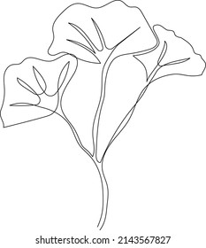 Ginkgo-Biloba-Blatt Kontinuierliche Zeichnung einer Linie. Minimalistische Linienkunst. Modernes, einzeitiges Kunstkonzept.