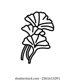 Ginkgo biloba leaf doodle hand drawn contour line. Vector herbal icon isolated on white background