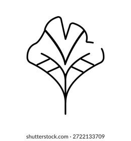 Folha de Ginkgo biloba, com um design de arte de linha simples, representando a natureza, a vida vegetal, o crescimento e a beleza natural com veias delicadas e uma forma distinta