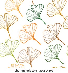 Ginkgo biloba leaf hand drawn seamless pattern