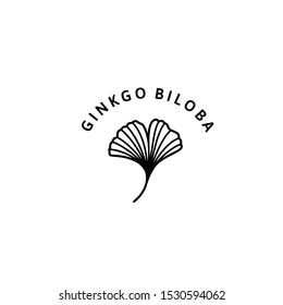 Ginkgo Biloba Leaf herbal organic badge and icon in trendy minimalist linear style. Vector Logo Emblem of gingko. Can be Used Template for packing Cosmetics, Medicines, organic food