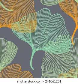 Ginkgo biloba leaf, seamless pattern, vector background