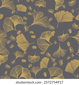 Ginkgo Biloba Leaf Seamless Pattern. Elegant Repeat Pattern great for textiles, wallpaper and graphic design.