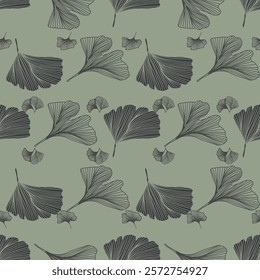 Ginkgo Biloba Leaf Seamless Pattern. Elegant Repeat Pattern great for textiles, wallpaper and graphic design.