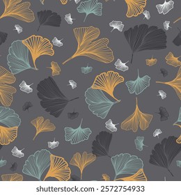 Ginkgo Biloba Leaf Seamless Pattern. Elegant Repeat Pattern great for textiles, wallpaper and graphic design.