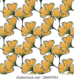 Ginkgo biloba leaf seamless pattern. Hand drawn 