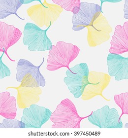 Ginkgo biloba leaf, seamless pattern, vector illustration