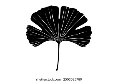 Ginkgo Biloba Leaf Silhouette Vector, Ginkgo Leaves Black Silhouette Clipart