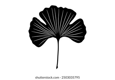 Ginkgo Biloba Leaf Silhouette Vector, Ginkgo Leaves Black Silhouette Clipart