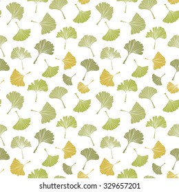 Ginkgo biloba leaf tablecloth seamless pattern.Health plant pattern. Silhouette of ginkgo leaves with white veinlets. Isolated vector illustration. Nature design.