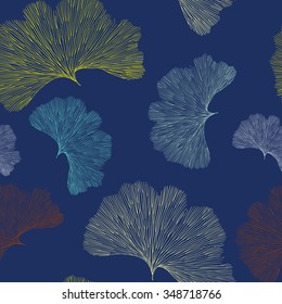 Ginkgo biloba leaf tablecloth seamless pattern. Silhouette of ginkgo leaves with dark veinlets. Isolated vector illustration. Nature design