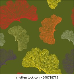 Ginkgo biloba leaf tablecloth seamless pattern. Silhouette of ginkgo leaves with dark veinlets. Isolated vector illustration. Nature design
