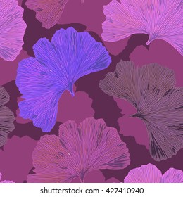 Ginkgo biloba leaf tablecloth seamless pattern. Silhouette of ginkgo leaves with dark veinlets. Isolated vector illustration. Nature design