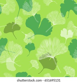 Ginkgo biloba leaf tablecloth seamless pattern. Silhouette of ginkgo leaves with dark veinlets. Isolated vector illustration. Nature design