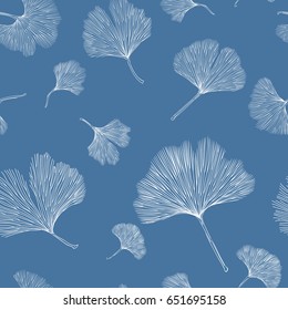 Ginkgo biloba leaf tablecloth seamless pattern. Silhouette of ginkgo leaves with dark veinlets. Isolated vector illustration. Nature design