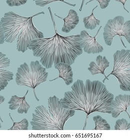 Ginkgo biloba leaf tablecloth seamless pattern. Silhouette of ginkgo leaves with dark veinlets. Isolated vector illustration. Nature design