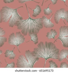 Ginkgo biloba leaf tablecloth seamless pattern. Silhouette of ginkgo leaves with dark veinlets. Isolated vector illustration. Nature design