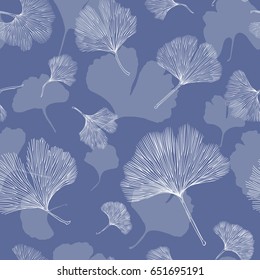 Ginkgo biloba leaf tablecloth seamless pattern. Silhouette of ginkgo leaves with dark veinlets. Isolated vector illustration. Nature design