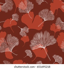 Ginkgo biloba leaf tablecloth seamless pattern. Silhouette of ginkgo leaves with dark veinlets. Isolated vector illustration. Nature design