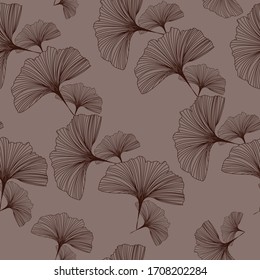 Ginkgo biloba leaf trail seamless vector pattern