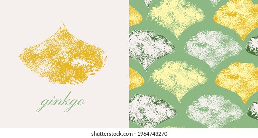 Ginkgo Biloba leaf vector seamless pattern. Isolated Japanese foliage. Autumn grunge hand painted sketch. Herbal background for health, medicine, spa, wallpaper design.
