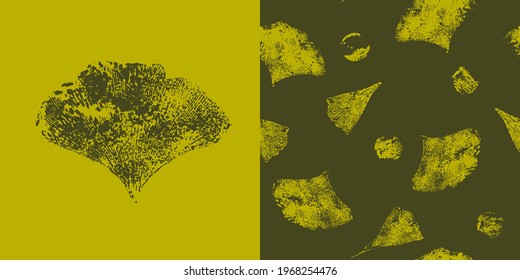 Ginkgo Biloba leaf vector seamless pattern. Isolated Japanese foliage. Autumn grunge hand painted sketch. Herbal background for health, medicine, spa, wallpaper design.