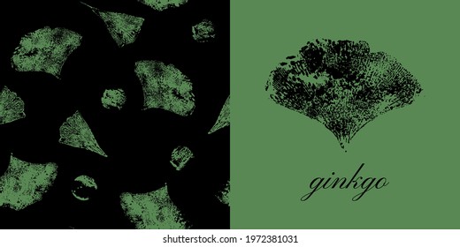 Ginkgo Biloba leaf vector seamless pattern. Isolated Japanese foliage. Autumn grunge hand painted sketch. Herbal background for health, medicine, spa, wallpaper design.