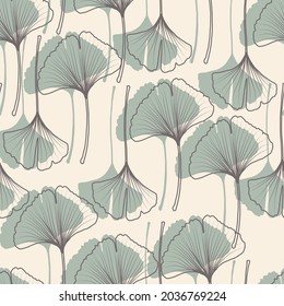 Ginkgo biloba leaf vintage vector seamless pattern background. Trendy for fabric, textile print, wallpaper, invitation or packaging.

