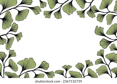 Ginkgo biloba leaves alphabet . Badge and icon in trendy linear hand drawn style. Vector Logo Emblem letter and ginkgo branch. Illustration for cosmetics, medicines, organic food