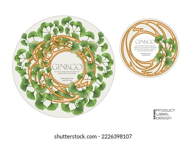 Ginkgo biloba leaves. Border, art nouveau frame, template for product label, cosmetic packaging. Easy to edit. Vector illustration. In botanical style