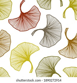 Ginkgo biloba leaves drawn with lines in autumn colors pattern