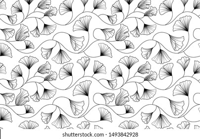 Ginkgo biloba leaves. Floral seamless pattern vector illustration.