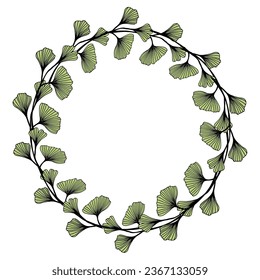 Ginkgo biloba leaves frame trendy linear hand drawn style. Vector ginkgo branch. Illustration for cosmetics, medicines, organic food, wedding invite