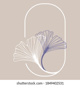 Ginkgo biloba leaves. Hand drawing elements for logo wedding cards, cosmetics, tattoo, spa, jewelry, yoga design. Vector illustration in a minimal linear style.