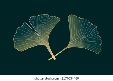 Ginkgo biloba leaves. Japanese theme, wabi sabi style. Simple gingko leaf digital art.